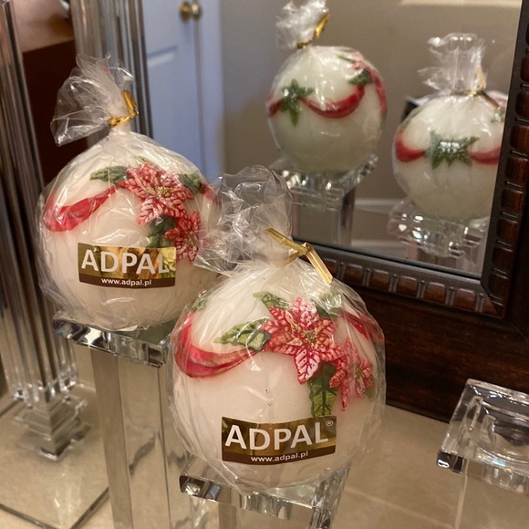 Adpal Other - SALE! New Lot of 2 Made in Poland Adpal decorated holiday candles 3 1/2” round